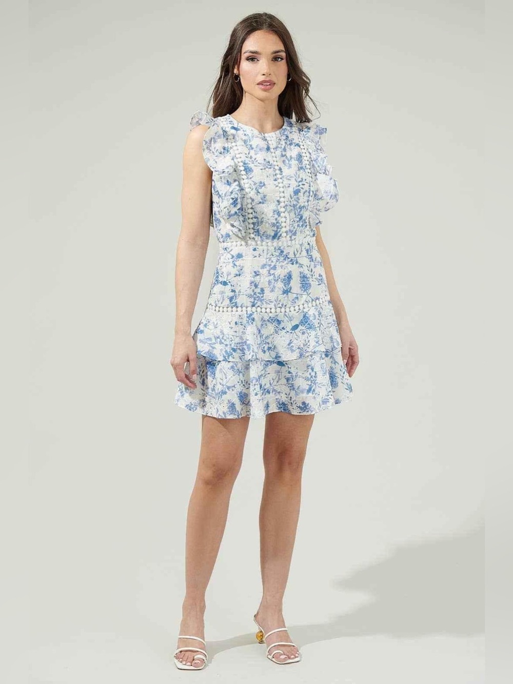 Sugarlips Blue & White Floral Ruffle Mini Dress